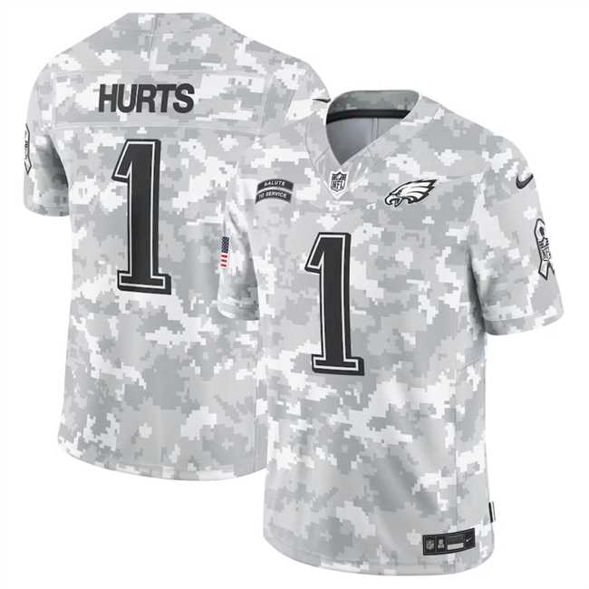 Men%27s Philadelphia Eagles #1 Jalen Hurts 2024 Arctic Camo Salute To Service Limited Stitched Jersey Dyin